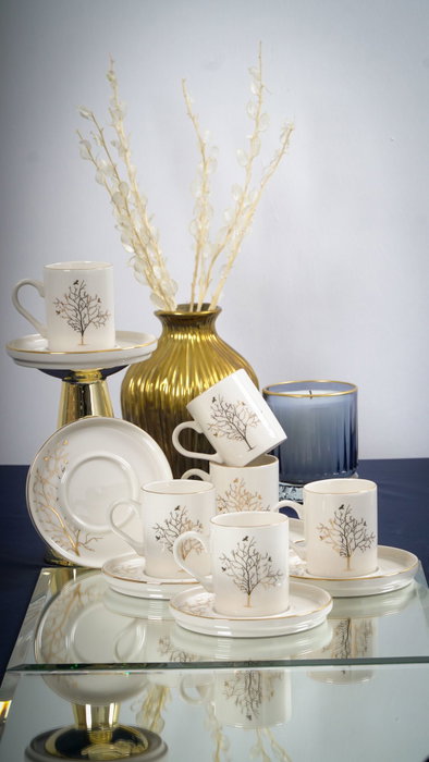 Hermia Hayat Ağacı Juego de tazas de café Blanco y dorado Hermia Hayat Ağacı Juego de tazas de café Blanco y dorado